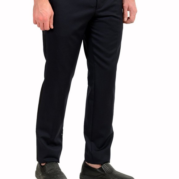 Hugo Boss Men's "Arti/Hesten201E1" Blue Plaid 100% Wool Flat Front Dress Pants - Picture 2 of 5